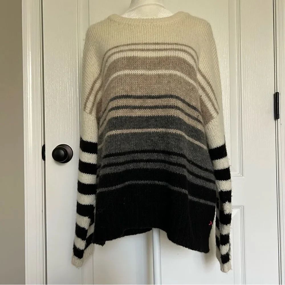 Women’s Alpaca Blend Oversized Sweater Extra Long Sleeves Neutral Ombré Medium - Picture 2 of 13